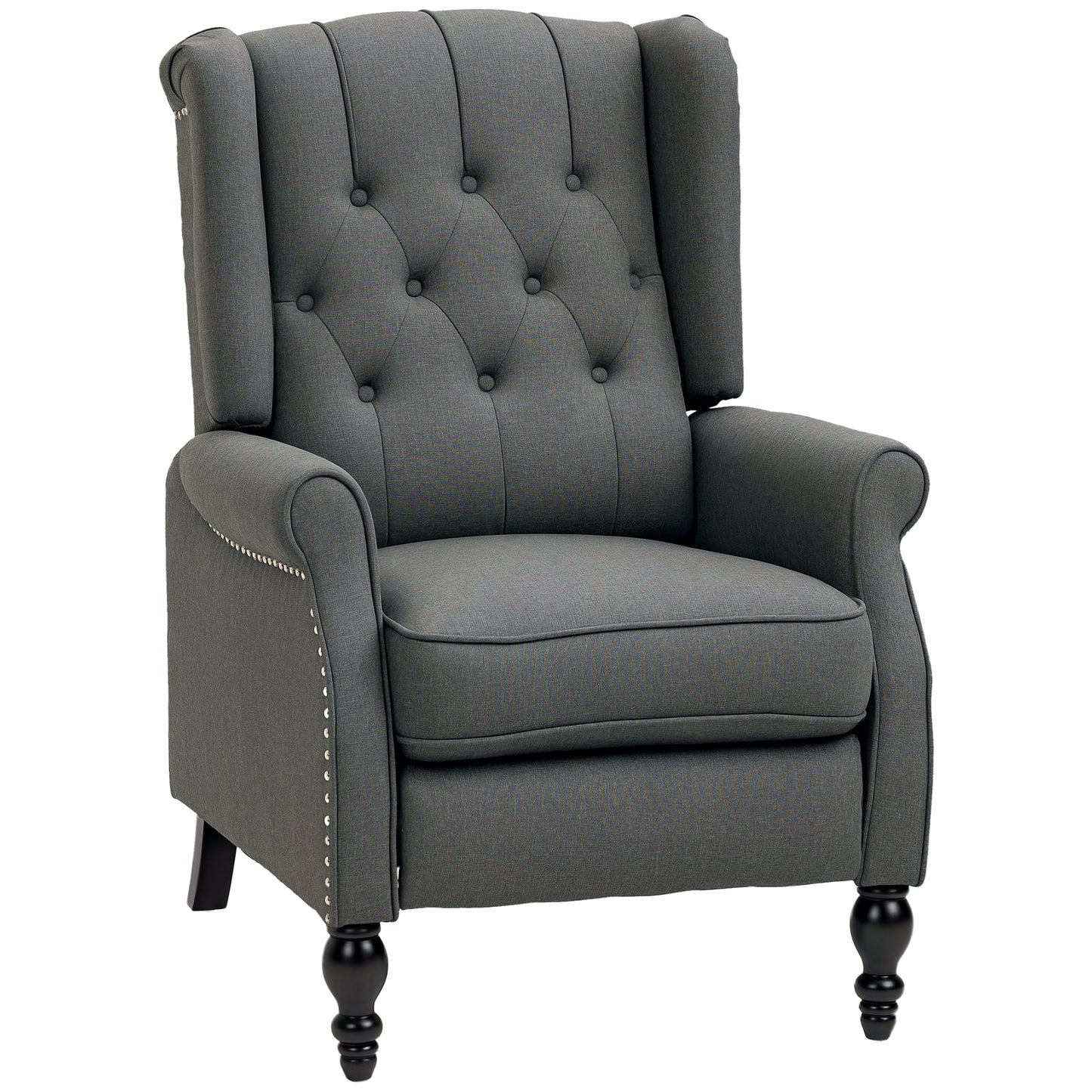 HOMCOM Dark Grey Wingback Push-Back Recliner Chair with Footrest, Tufted Fabric Armchair