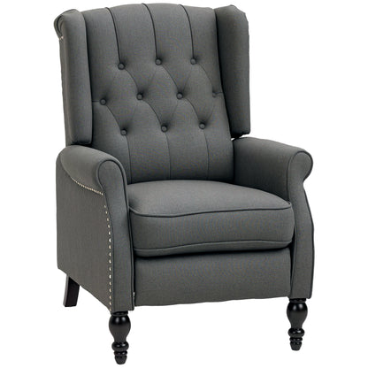 HOMCOM Dark Grey Wingback Push-Back Recliner Chair with Footrest, Tufted Fabric Armchair
