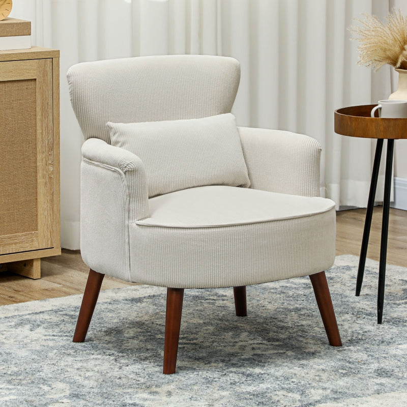 HOMCOM Modern Upholstered Accent Armchair with Lumbar Pillow, Solid Wood Legs