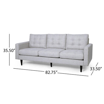 Elegant 3-Seater Sofa, Button Tufted Waffle Stitch, Solid Rubberwood Legs