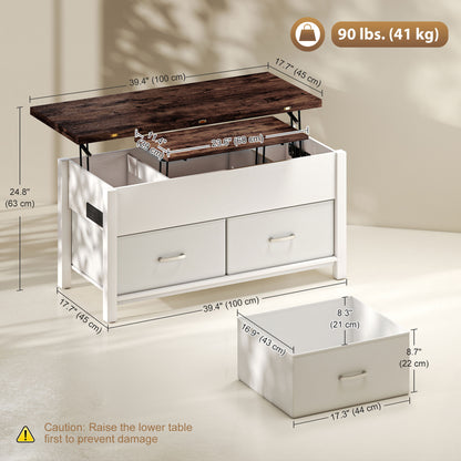 HOMCOM Lift Top Coffee Table with Charging, Hidden Storage, Fabric Drawers