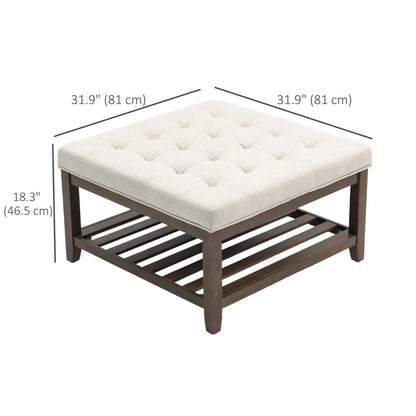 32-inch Square Linen Ottoman Coffee Table with Storage, Beige