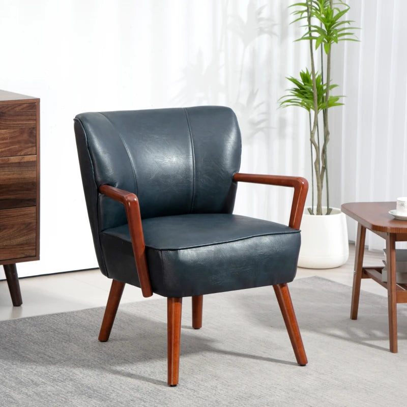 Chic Brown Faux Leather Accent Armchair with Solid Wood Legs Comfort
