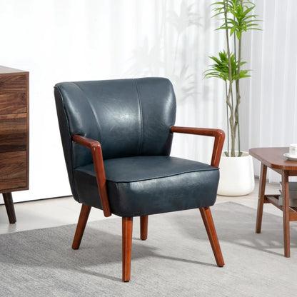 Chic Brown Faux Leather Accent Armchair with Solid Wood Legs Comfort