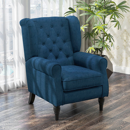 HOMCOM Blue Button Tufted Wingback Accent Chair, Rolled Arms, Wood Legs