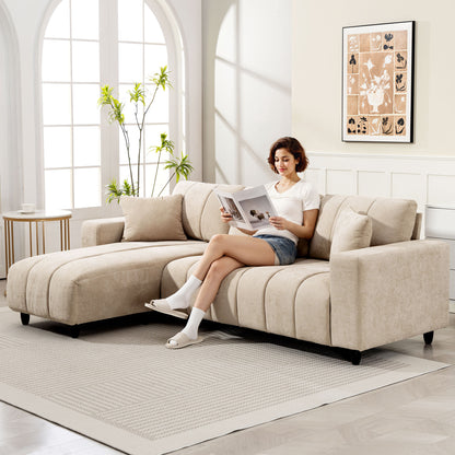 HOMCOM 3-Seater L-Shaped Sectional Sofa with Reversible Chaise, Beige Fabric