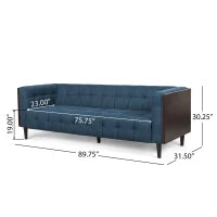 Modern Navy Blue 3-Seater Sofa Daybed: Button Tufted Waffle Stitch, Rubberwood Frame