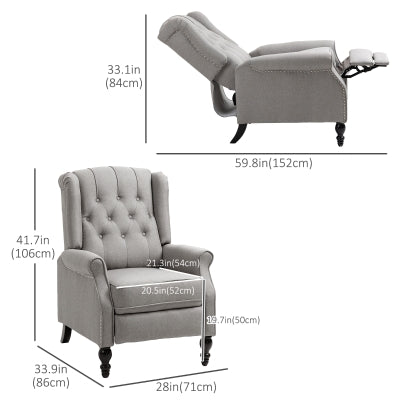 HOMCOM Elegant Wingback Recliner Chair with Button Tufting & Nailhead Trim