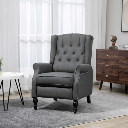 HOMCOM Dark Grey Wingback Push-Back Recliner Chair with Footrest, Tufted Fabric Armchair
