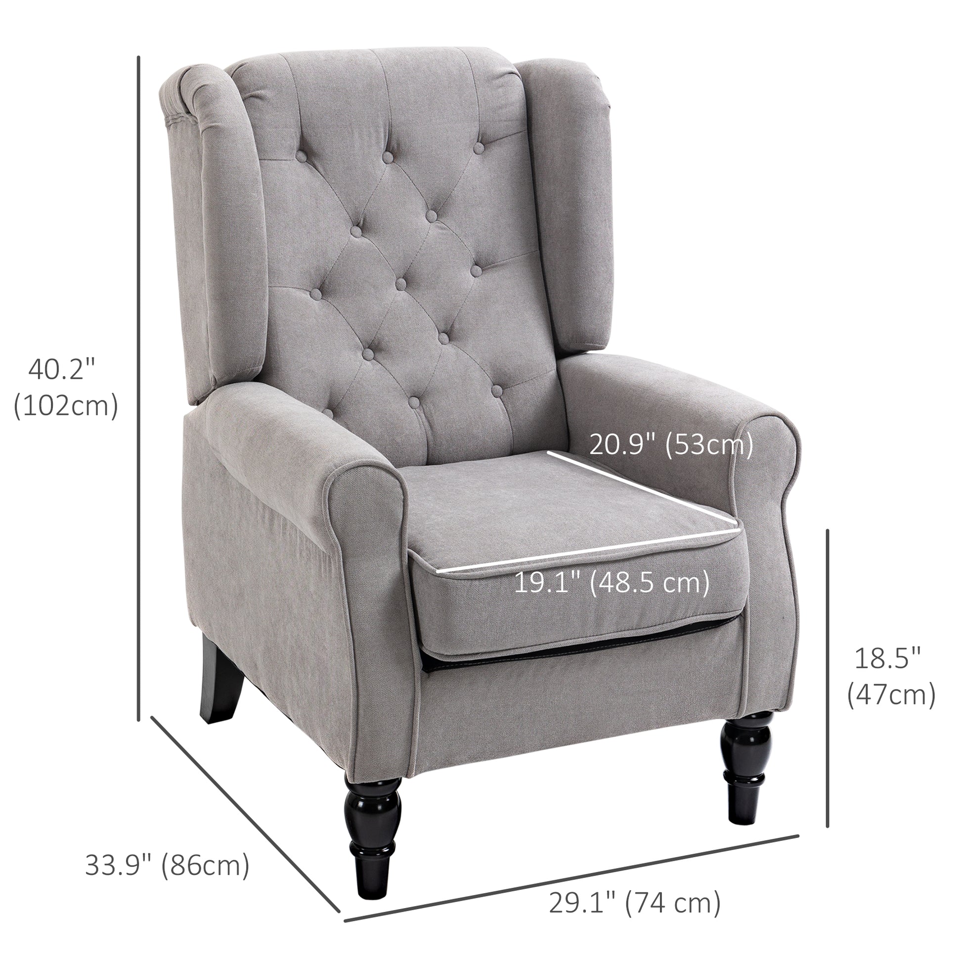 Chic Grey Button-Tufted Wingback Accent Chair with Rolled Arms