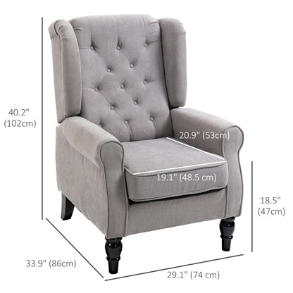 Chic Grey Button-Tufted Wingback Accent Chair with Rolled Arms
