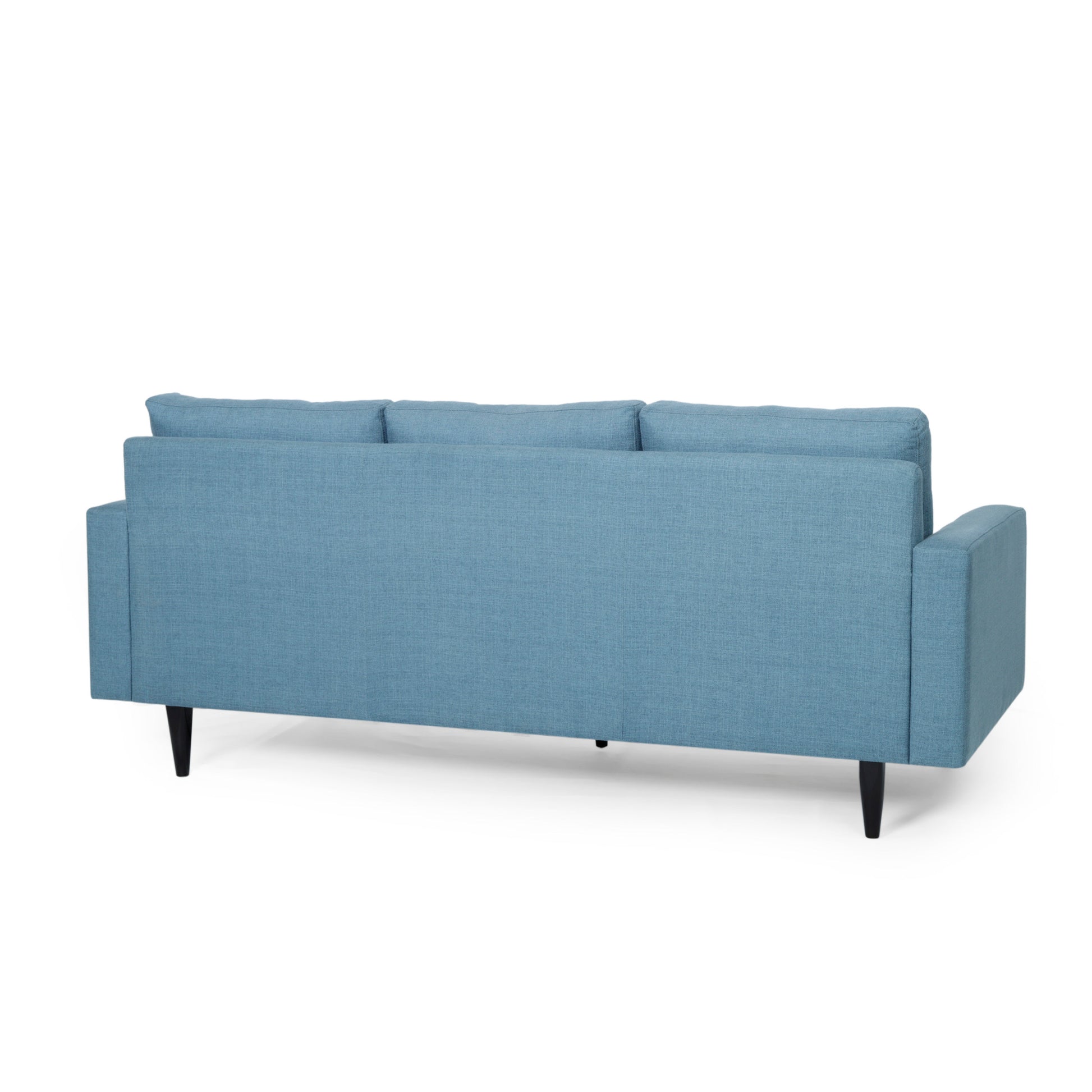 Elegant Blue 3-Seater Sofa, Button Tufted Waffle Stitch, Solid Rubberwood Legs