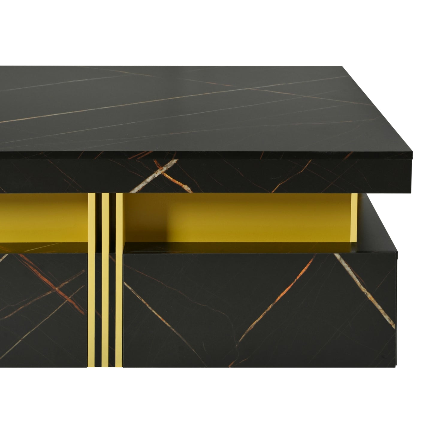 Elegant Black & Gold Modern Square Storage Coffee Table with 4 Drawers