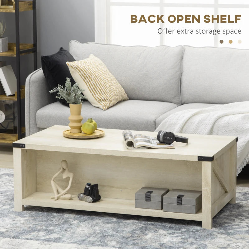 Farmhouse Grey Coffee Table with Drawer & Storage Shelf