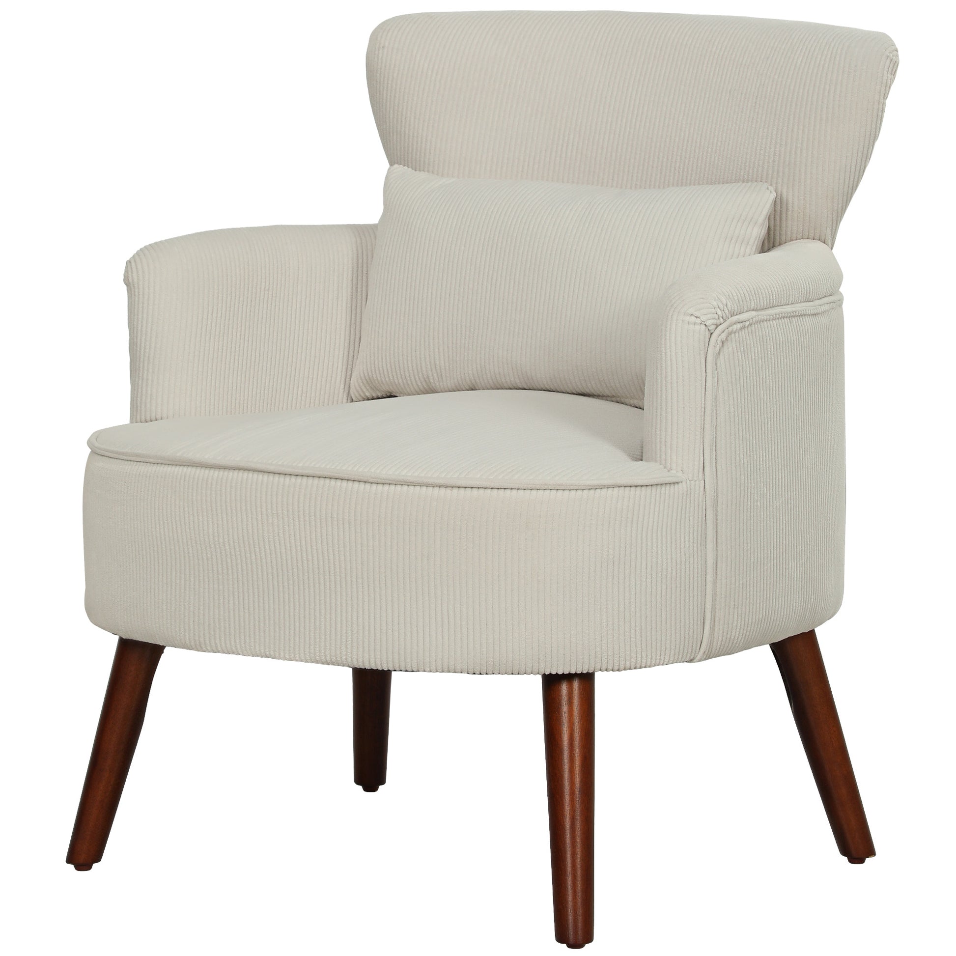 HOMCOM Modern Upholstered Accent Armchair with Lumbar Pillow, Solid Wood Legs