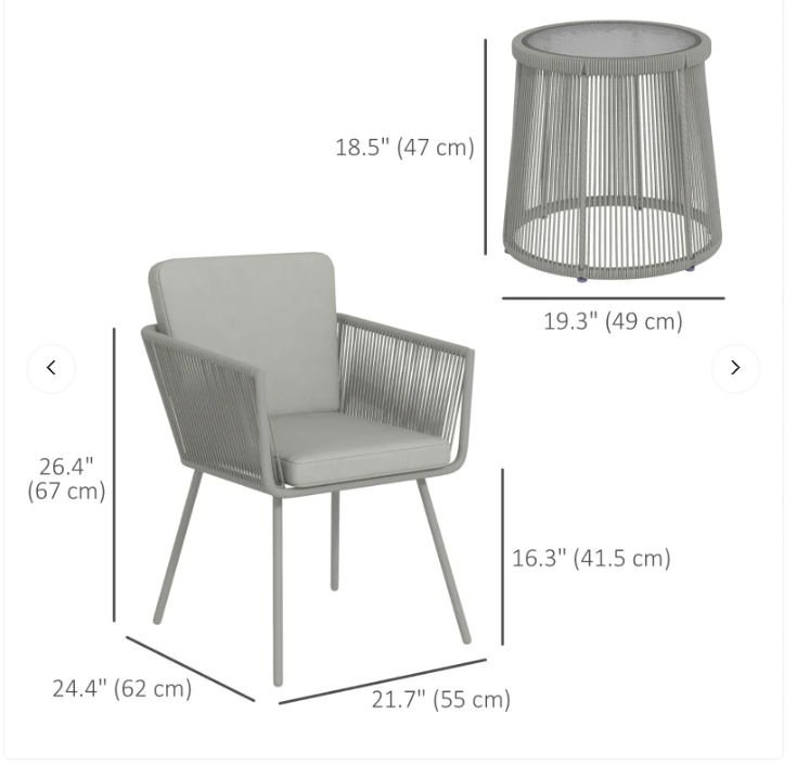 3 Piece Wicker Rattan Patio Bistro Set with Cushions