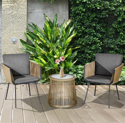 3 Piece Wicker Rattan Patio Bistro Set with Cushions