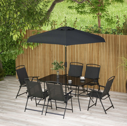 8-Piece Patio Dining Set with Umbrella and Folding Chairs