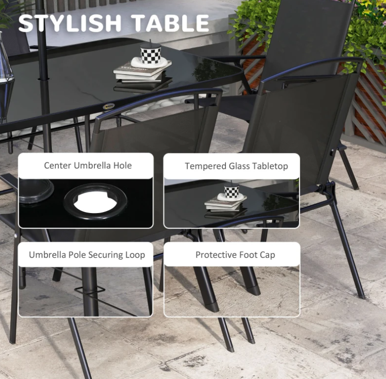 8-Piece Patio Dining Set with Umbrella and Folding Chairs