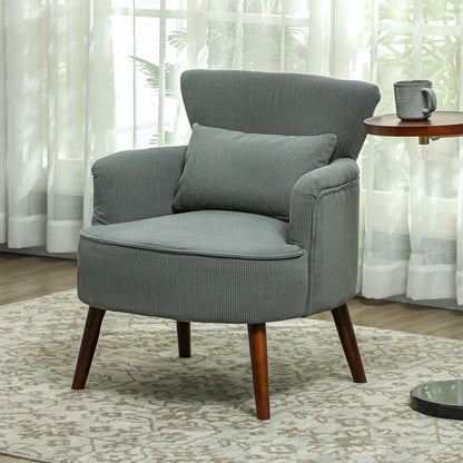 Modern Upholstered Accent Armchair with Lumbar Pillow, Solid Wood Legs