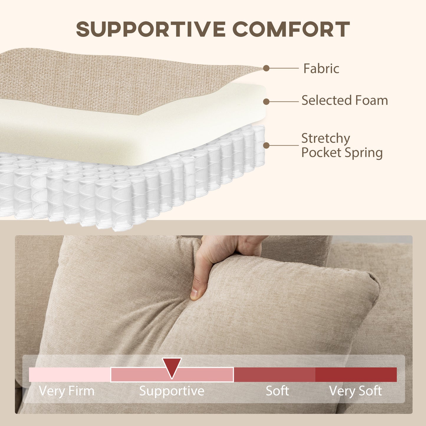 HOMCOM 3-Seater L-Shaped Sectional Sofa with Reversible Chaise, Beige Fabric