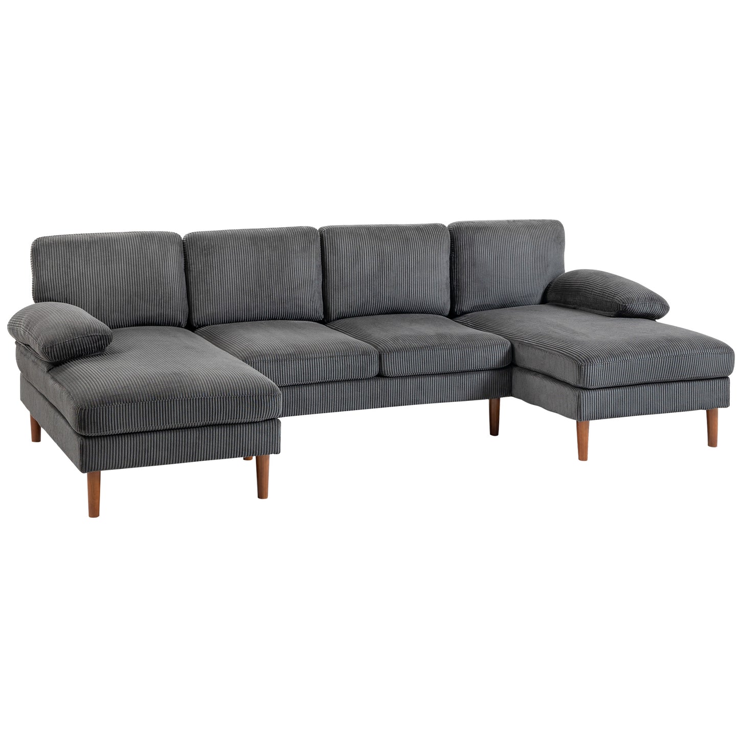 HOMCOM U-Shape 4-Seater Sofa with Dual Chaises, Sturdy Wood Legs