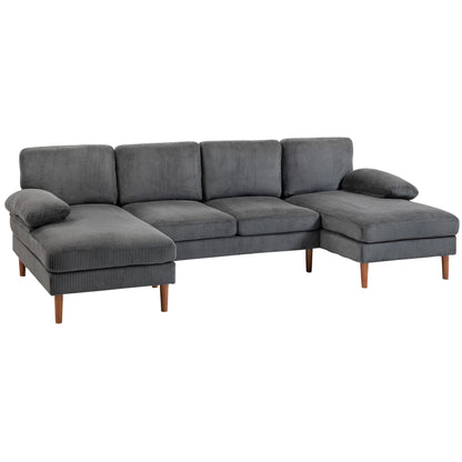HOMCOM U-Shape 4-Seater Sofa with Dual Chaises, Sturdy Wood Legs