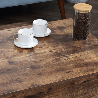 Modern Rustic Brown Lift Top Coffee Table with Hidden Storage, Adjustable Height