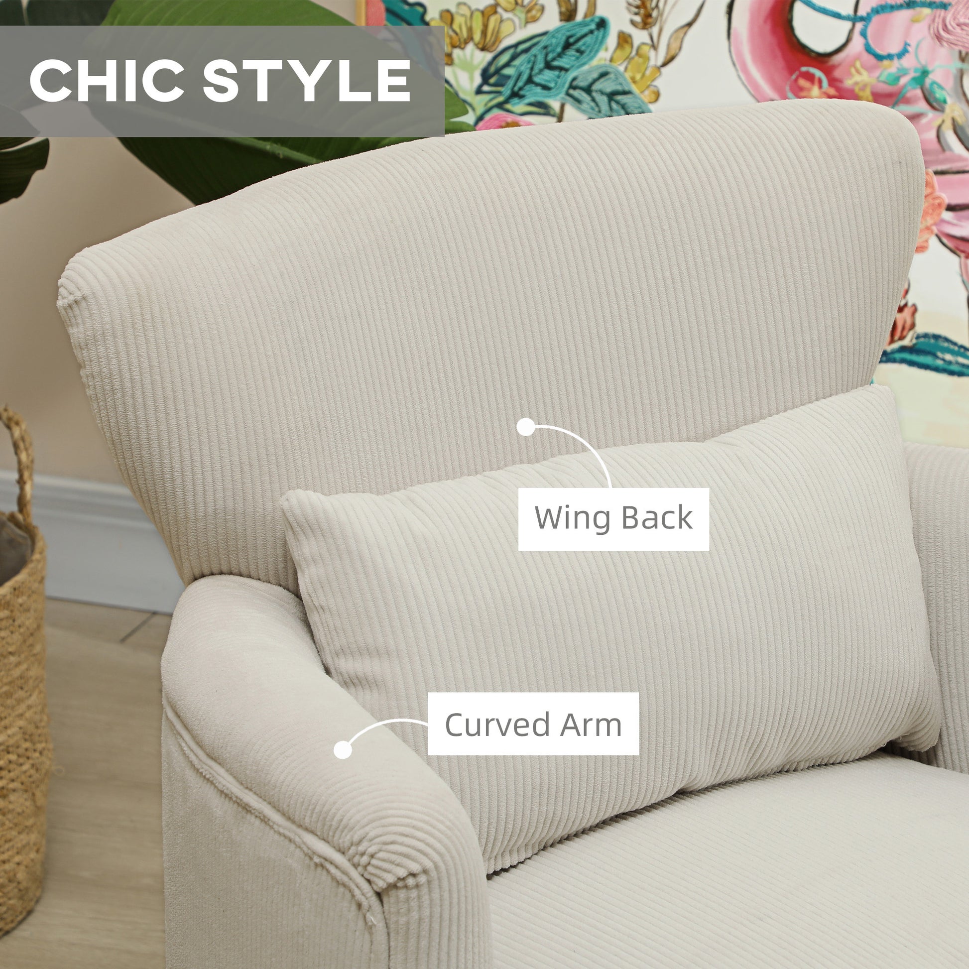 HOMCOM Modern Upholstered Accent Armchair with Lumbar Pillow, Solid Wood Legs