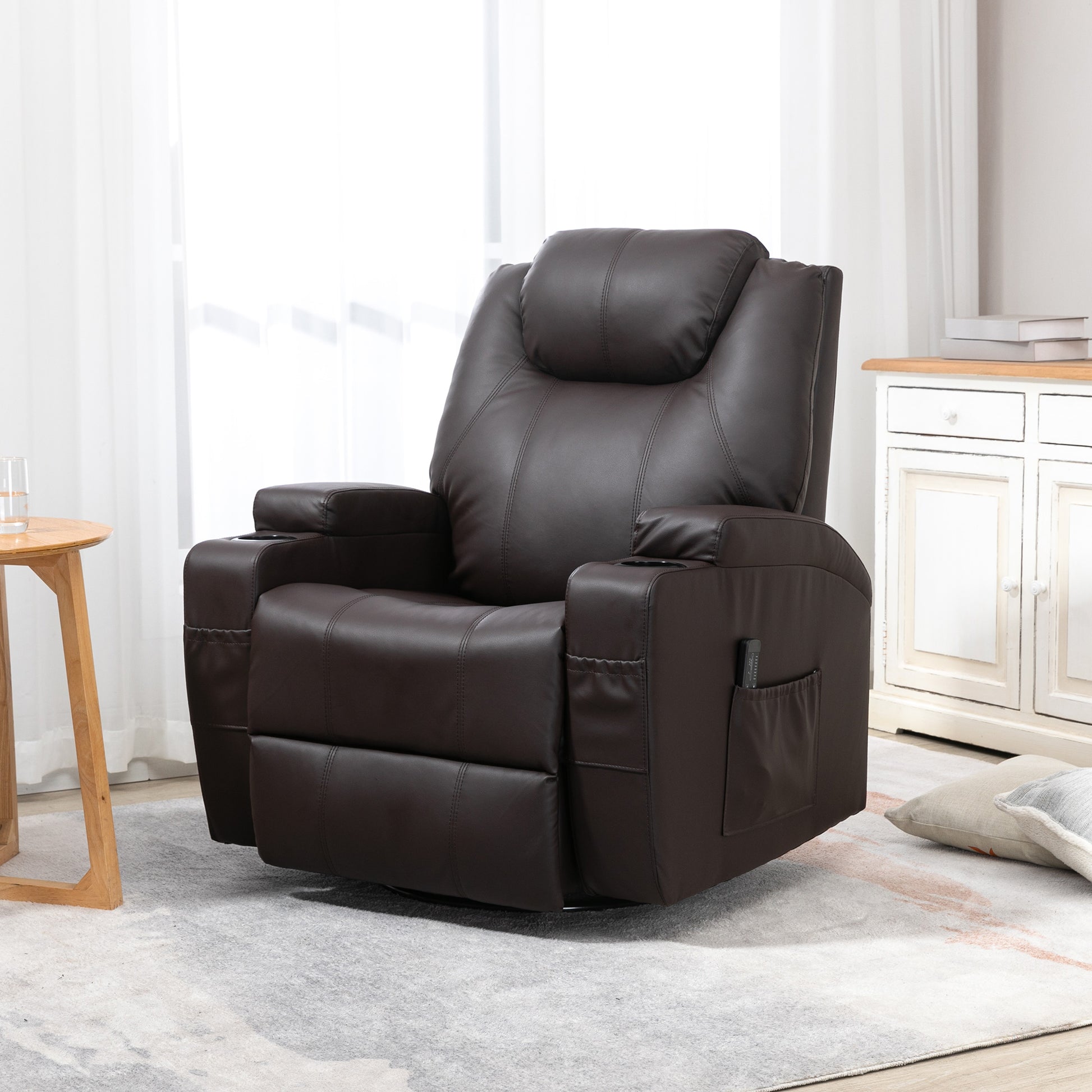 Luxurious Faux Leather Massage Recliner Chair with Swivel, Cup Holders, Remote