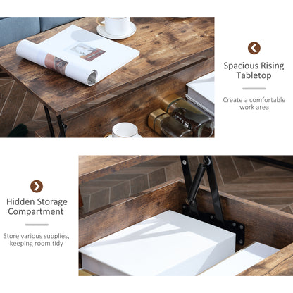 Modern Rustic Brown Lift Top Coffee Table with Hidden Storage, Adjustable Height