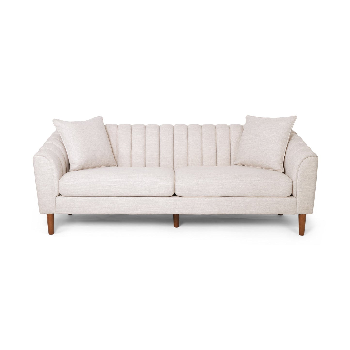 Elegant 3-Seater Contemporary Sofa, Tufted Diamond Stitching Daybed, Beige Fabric