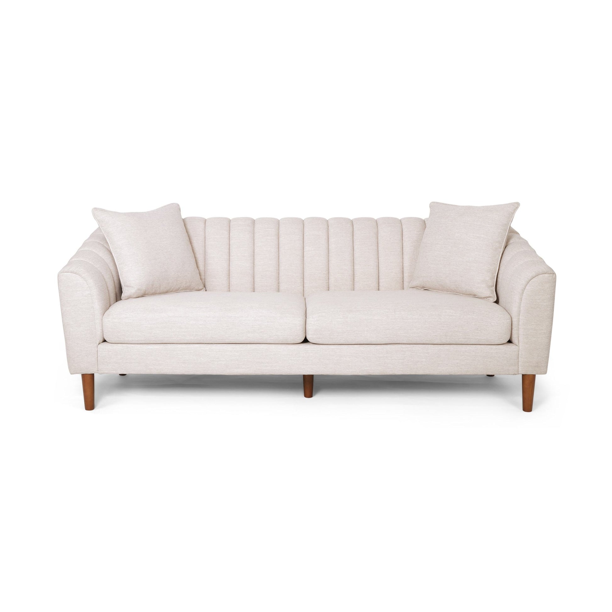 Elegant 3-Seater Contemporary Sofa, Tufted Diamond Stitching Daybed, Beige Fabric