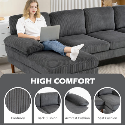 HOMCOM U-Shape 4-Seater Sofa with Dual Chaises, Sturdy Wood Legs