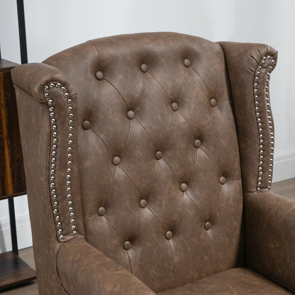 HOMCOM Brown Tufted Chesterfield Lounge Armchair, Faux Leather, Solid Wood Legs