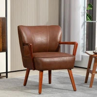 Chic Brown Faux Leather Accent Armchair with Solid Wood Legs Comfort