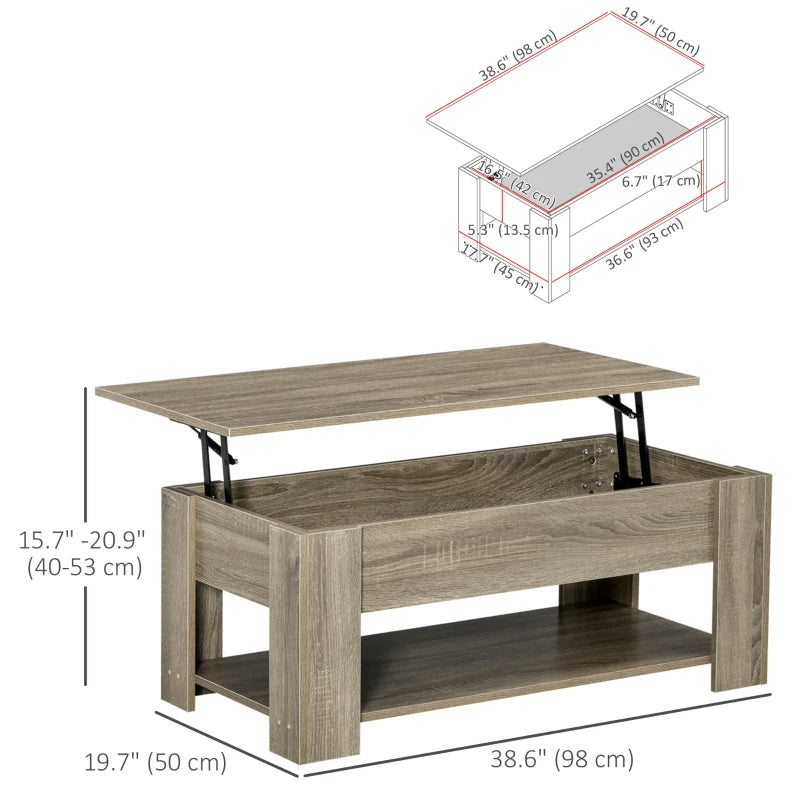 Lift-Top Coffee Table with Hidden Storage and Open Shelf
