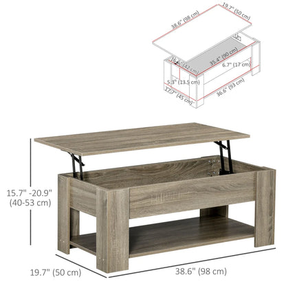 Lift-Top Coffee Table with Hidden Storage and Open Shelf