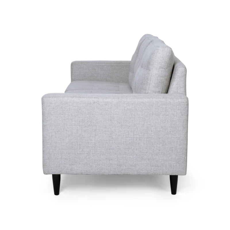 Elegant 3-Seater Sofa, Button Tufted Waffle Stitch, Solid Rubberwood Legs