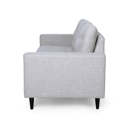 Elegant 3-Seater Sofa, Button Tufted Waffle Stitch, Solid Rubberwood Legs