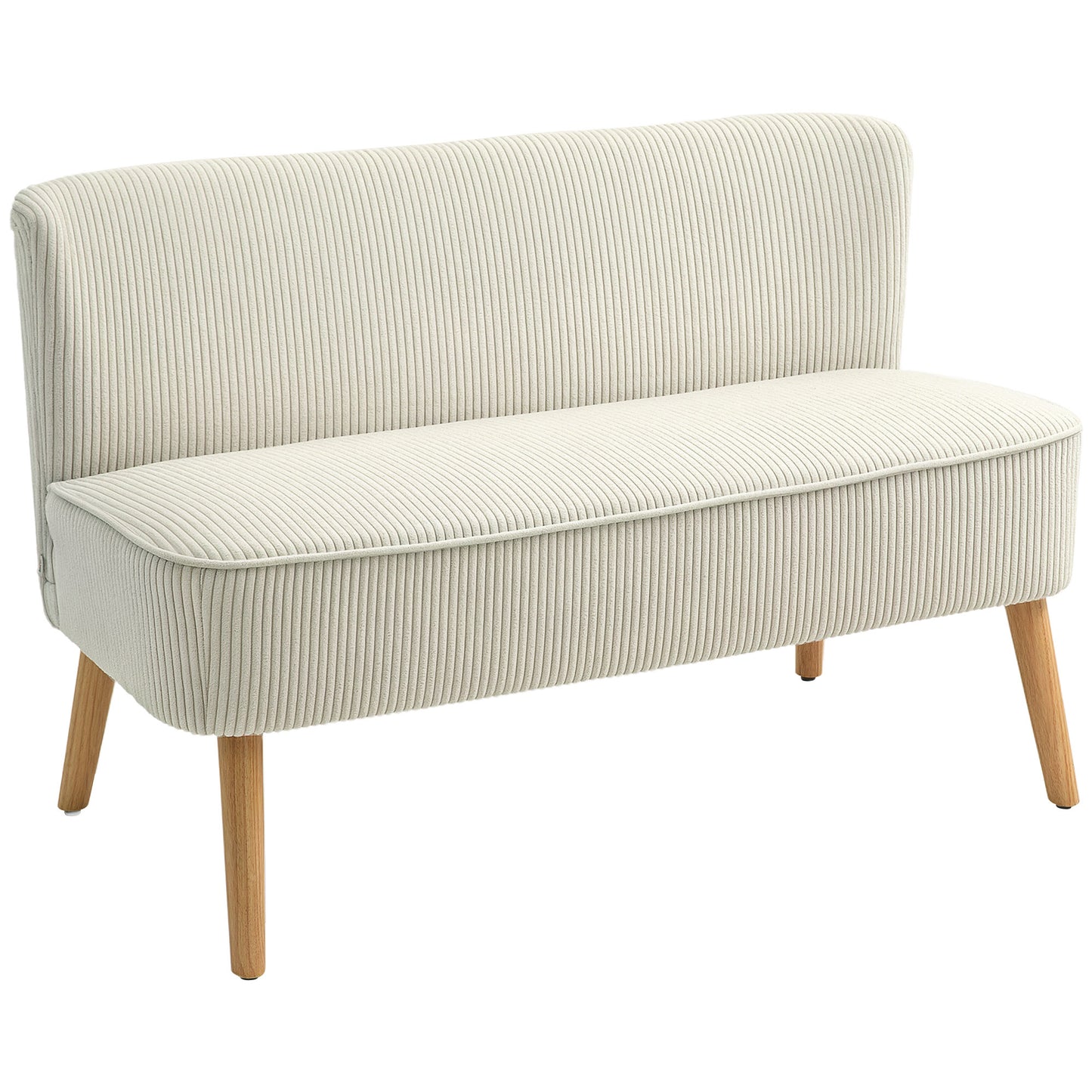 HOMCOM Modern Cream White 2-Seater Loveseat Sofa with Sturdy Rubberwood Legs