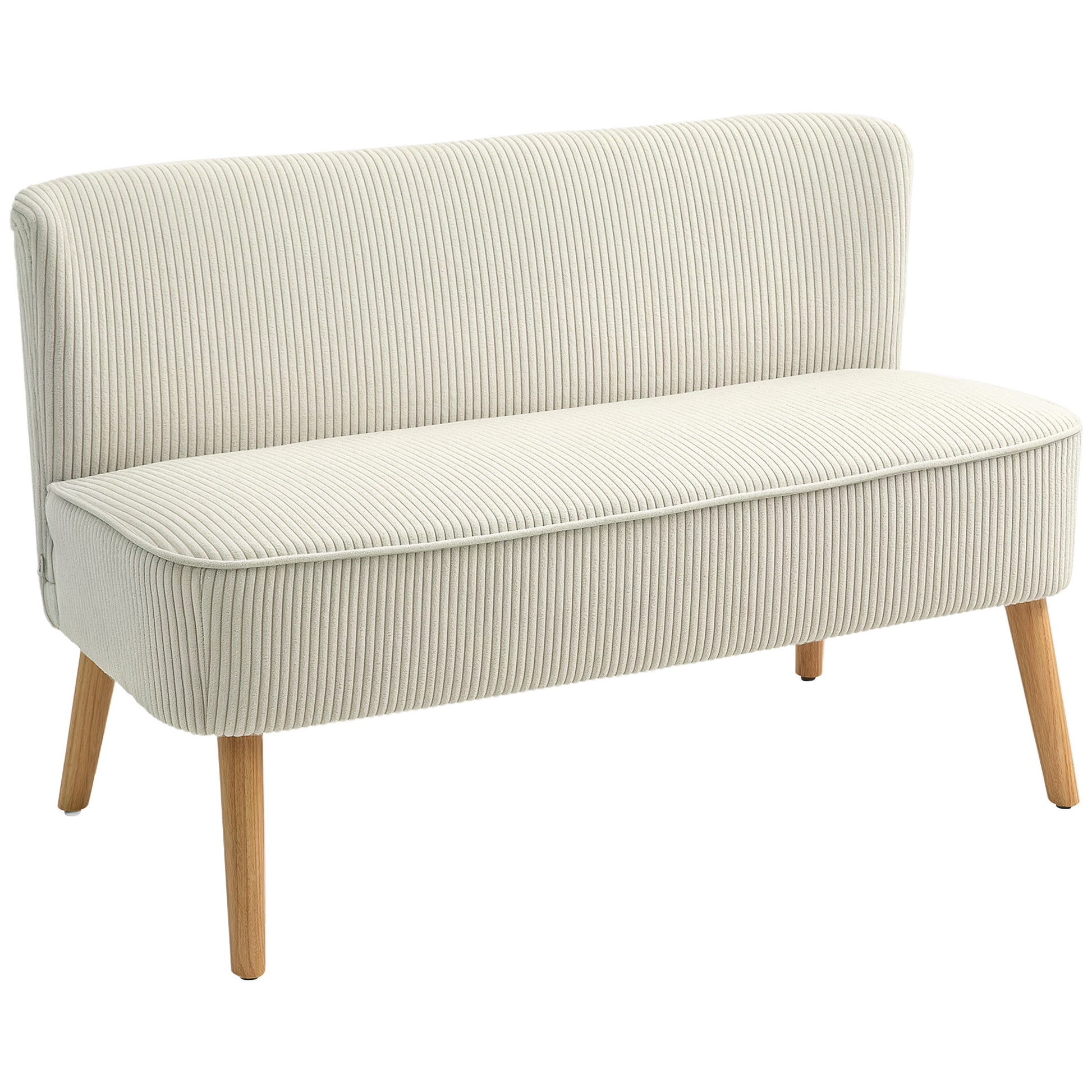 HOMCOM Modern Cream White 2-Seater Loveseat Sofa with Sturdy Rubberwood Legs