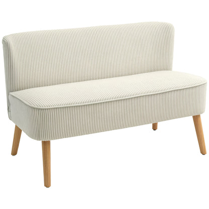 HOMCOM Modern Cream White 2-Seater Loveseat Sofa with Sturdy Rubberwood Legs