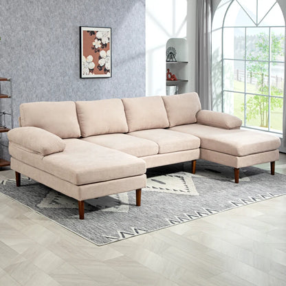 U-Shape 4-Seater Sofa with Dual Chaises, Sturdy Wood Legs