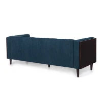 Modern Navy Blue 3-Seater Sofa Daybed: Button Tufted Waffle Stitch, Rubberwood Frame