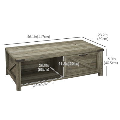 HOMCOM Farmhouse Grey Coffee Table with Drawer & Storage Shelf