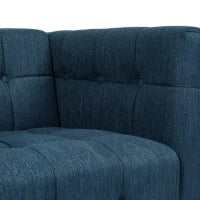 Modern Navy Blue 3-Seater Sofa Daybed: Button Tufted Waffle Stitch, Rubberwood Frame