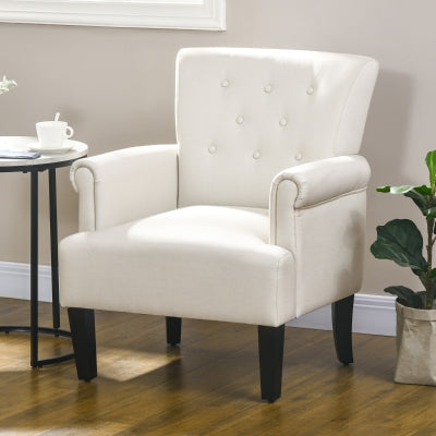 HOMCOM Modern Upholstered Accent Armchair with Lumbar Pillow, Solid Wood Legs