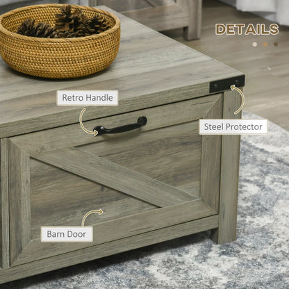 Farmhouse Grey Coffee Table with Drawer & Storage Shelf