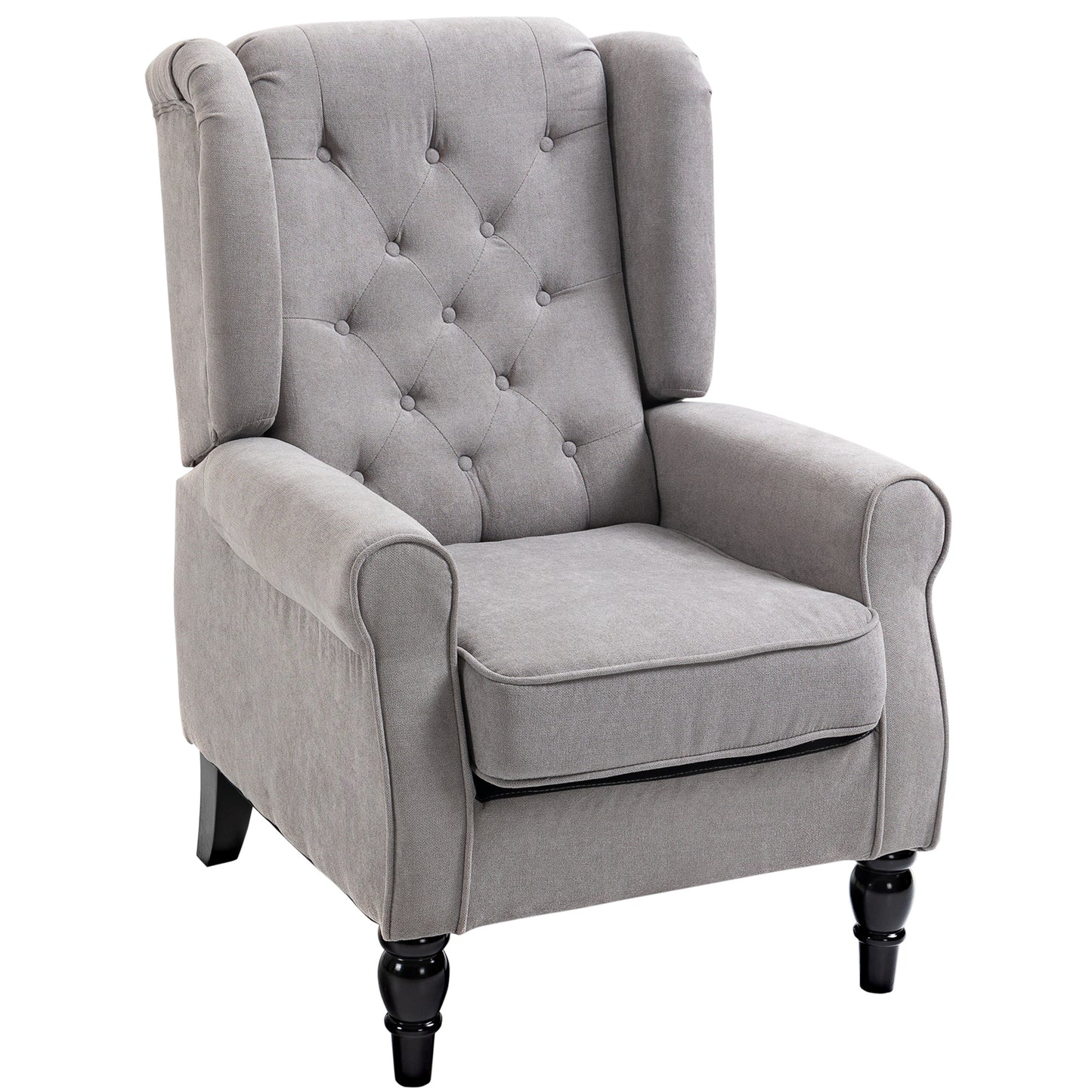 Chic Grey Button-Tufted Wingback Accent Chair with Rolled Arms
